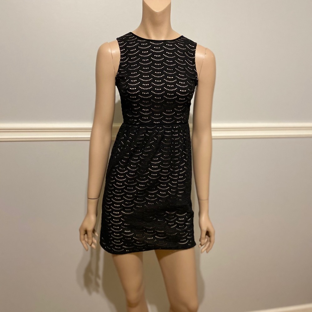 Black eyelet mini dress